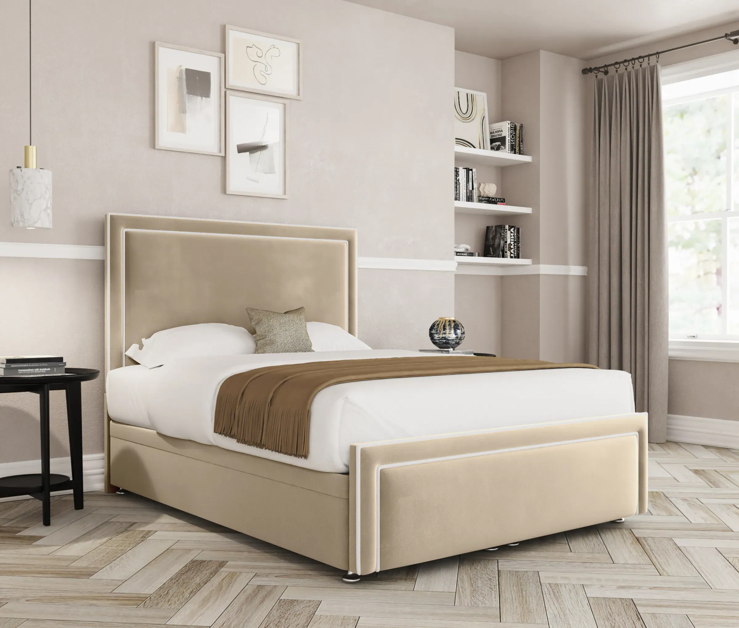 a bed in a room